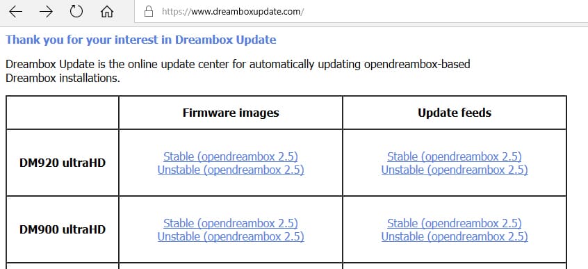 Dreambox DM900/DM920 firmware images overview